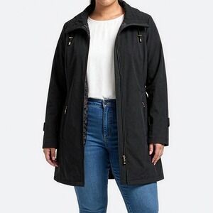 Kristen Blake Black Softshell Jacket 0X L Quilted Floral Lined Trench Outerwear